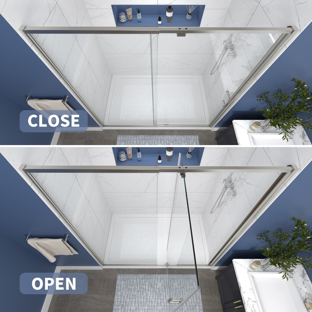 Flexi Showers 56-60" W x 71" H Glass Shower Doos Semi-Frameless,6mm Clear Tempered Glass Panel, Brush Nickel Finish - ExBriteUSA