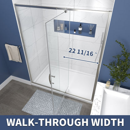 Flexi Showers 56-60" W x 71" H Glass Shower Doos Semi-Frameless,6mm Clear Tempered Glass Panel, Brush Nickel Finish - ExBriteUSA