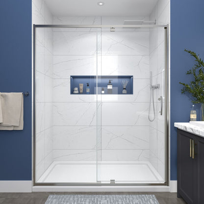 Flexi Showers 56-60" W x 71" H Glass Shower Doos Semi-Frameless,6mm Clear Tempered Glass Panel, Brush Nickel Finish - ExBriteUSA