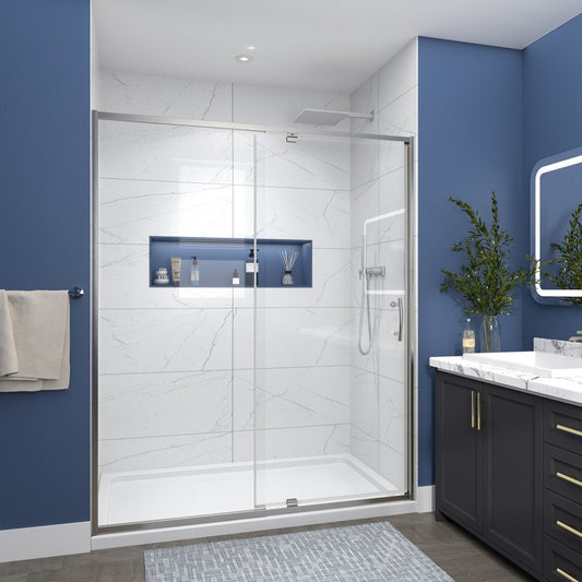 Flexi Showers 56-60" W x 71" H Glass Shower Doors Frame,6mm Clear Tempered Glass Panel, Brush Nickel Finish