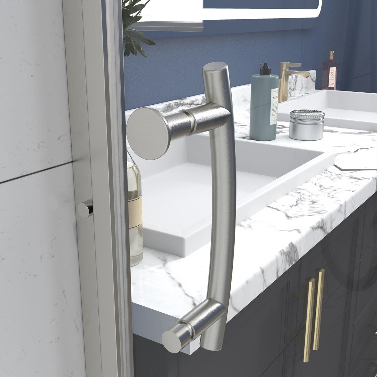 Flexi Showers 56-60" W x 71" H Glass Shower Doos Semi-Frameless,6mm Clear Tempered Glass Panel, Brush Nickel Finish - ExBriteUSA