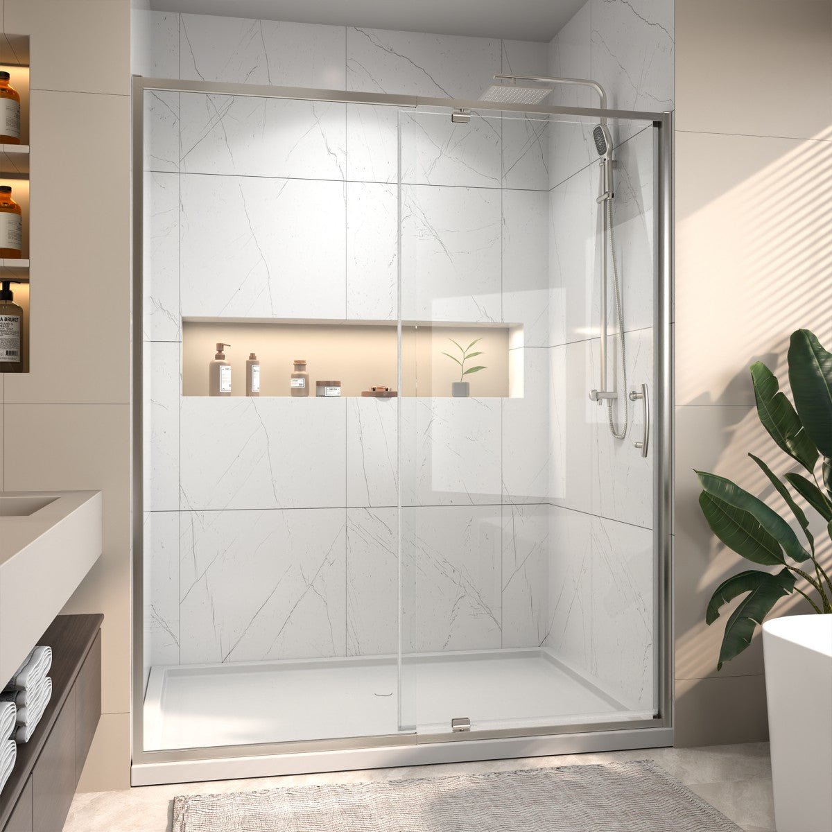 Flexi Showers 56 - 60" W x 71" H Glass Shower Doos Semi - Frameless,6mm Clear Tempered Glass Panel, Brush Nickel Finish