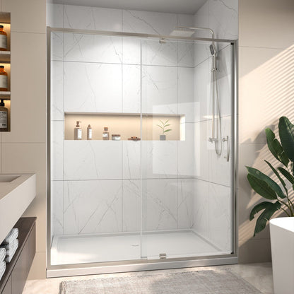 Flexi Showers 56 - 60" W x 71" H Glass Shower Doos Semi - Frameless,6mm Clear Tempered Glass Panel, Brush Nickel Finish