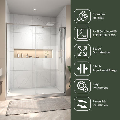 Flexi Showers 56 - 60" W x 71" H Glass Shower Doos Semi - Frameless,6mm Clear Tempered Glass Panel, Chrome Finish
