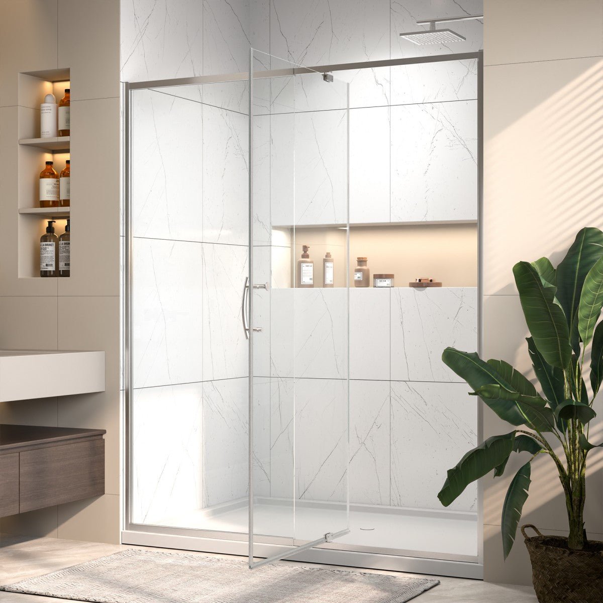 Flexi Showers 56 - 60" W x 71" H Glass Shower Doos Semi - Frameless,6mm Clear Tempered Glass Panel, Chrome Finish