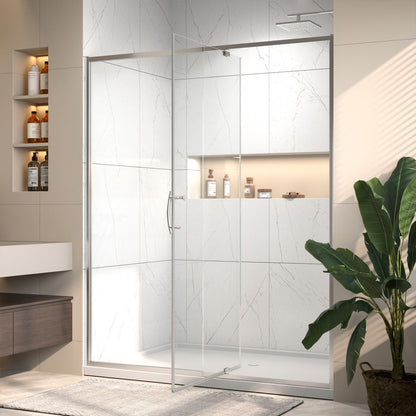 Flexi Showers 56 - 60" W x 71" H Glass Shower Doos Semi - Frameless,6mm Clear Tempered Glass Panel, Chrome Finish