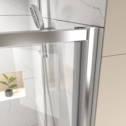Flexi Showers 56 - 60" W x 71" H Glass Shower Doos Semi - Frameless,6mm Clear Tempered Glass Panel, Chrome Finish