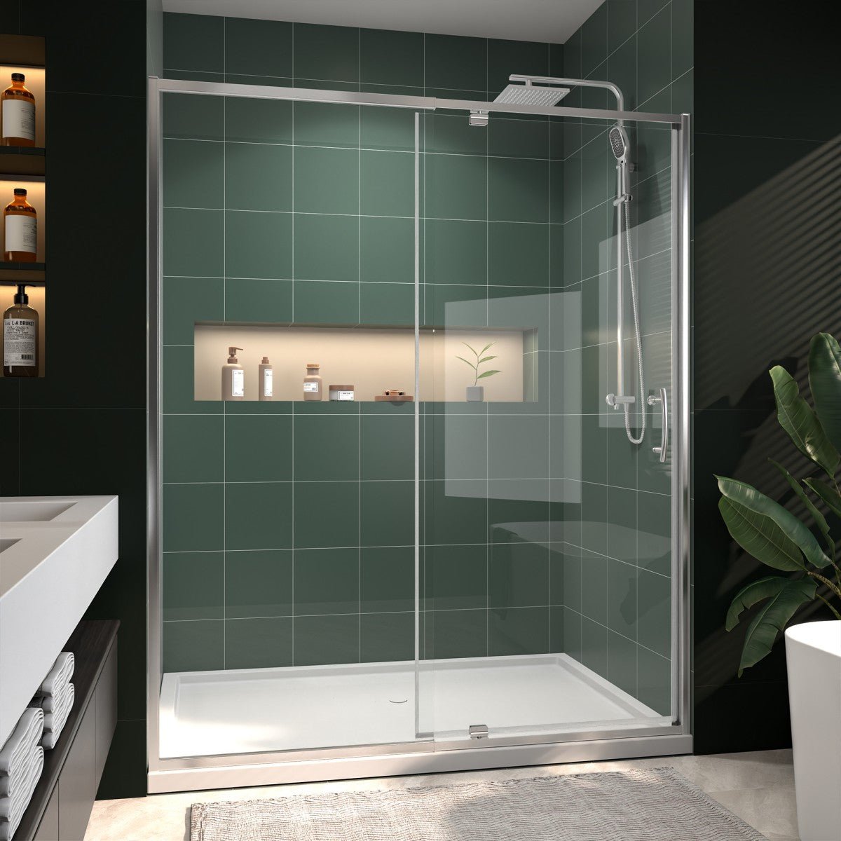 Flexi Showers 56 - 60" W x 71" H Glass Shower Doos Semi - Frameless,6mm Clear Tempered Glass Panel, Chrome Finish