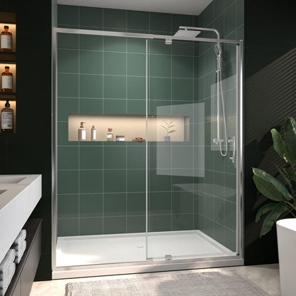 Flexi Showers 56 - 60" W x 71" H Glass Shower Doos Semi - Frameless,6mm Clear Tempered Glass Panel, Chrome Finish