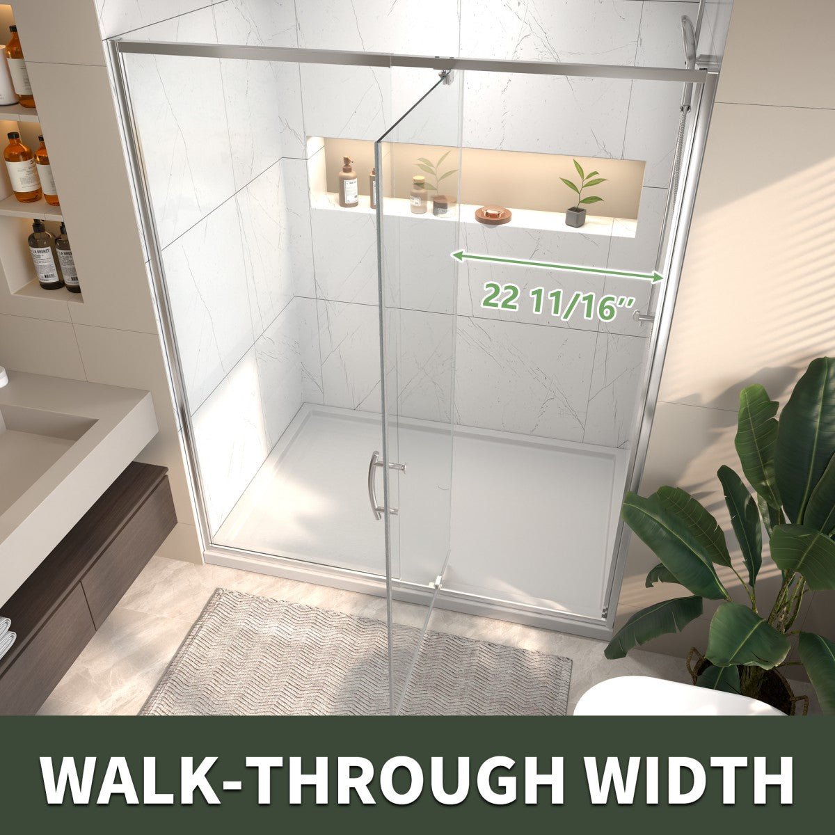 Flexi Showers 56 - 60" W x 71" H Glass Shower Doos Semi - Frameless,6mm Clear Tempered Glass Panel, Chrome Finish