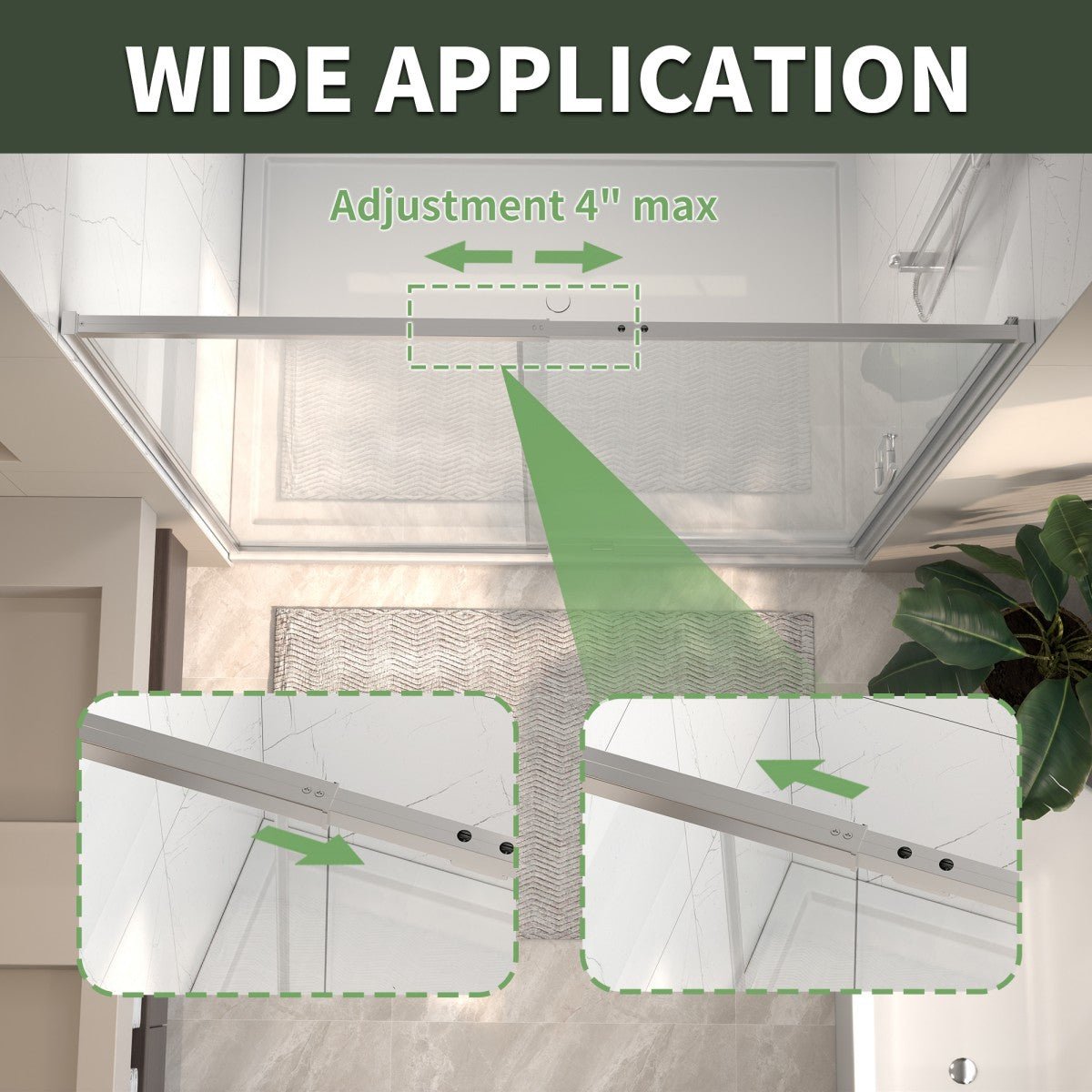 Flexi Showers 56 - 60" W x 71" H Glass Shower Doos Semi - Frameless,6mm Clear Tempered Glass Panel, Chrome Finish
