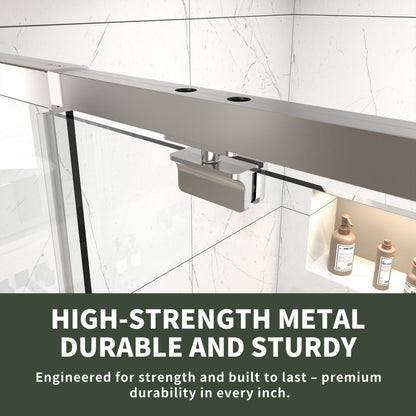 Flexi Showers 56 - 60" W x 71" H Glass Shower Doos Semi - Frameless,6mm Clear Tempered Glass Panel, Chrome Finish