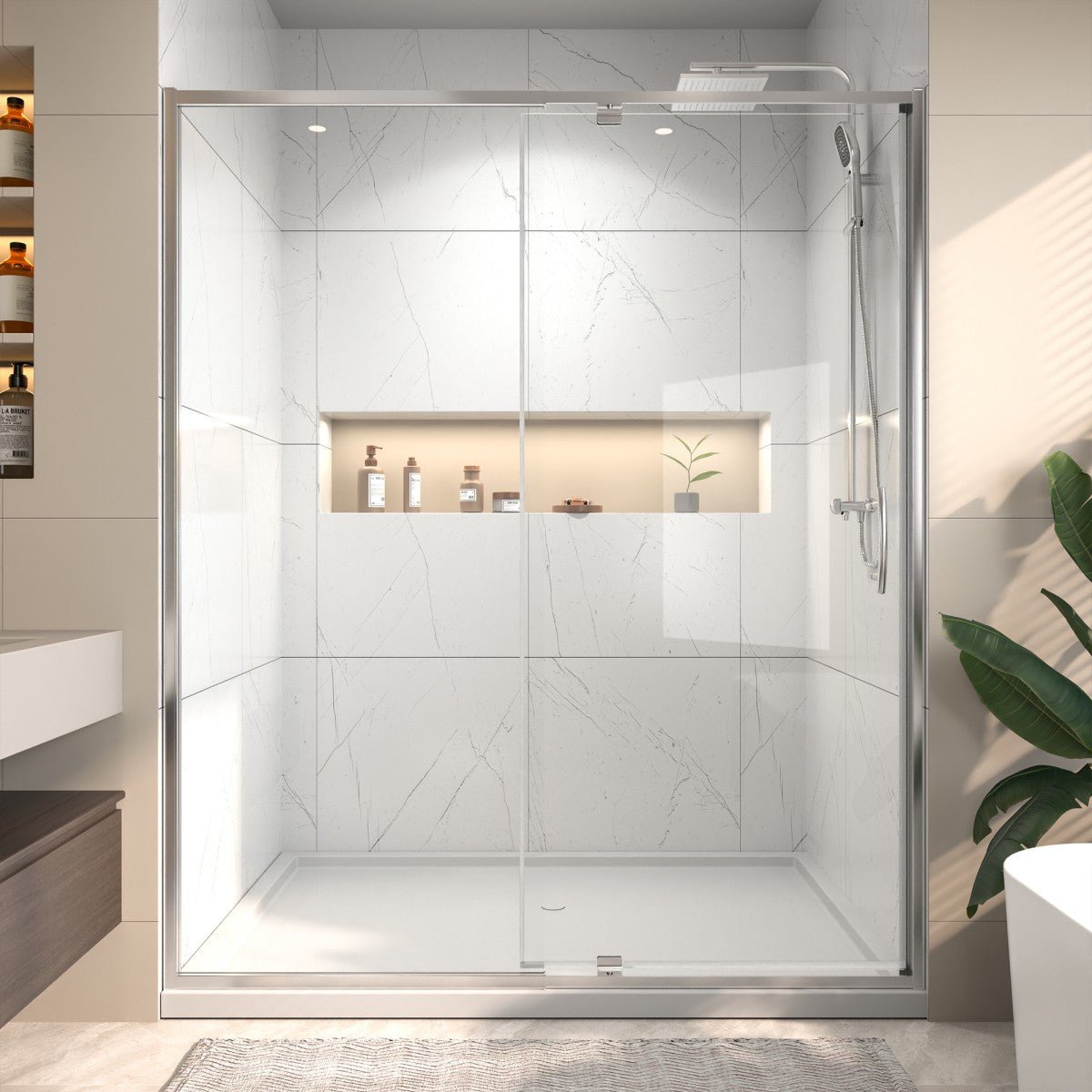 Flexi Showers 56 - 60" W x 71" H Glass Shower Doos Semi - Frameless,6mm Clear Tempered Glass Panel, Chrome Finish