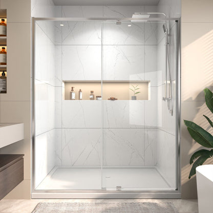Flexi Showers 56 - 60" W x 71" H Glass Shower Doos Semi - Frameless,6mm Clear Tempered Glass Panel, Chrome Finish