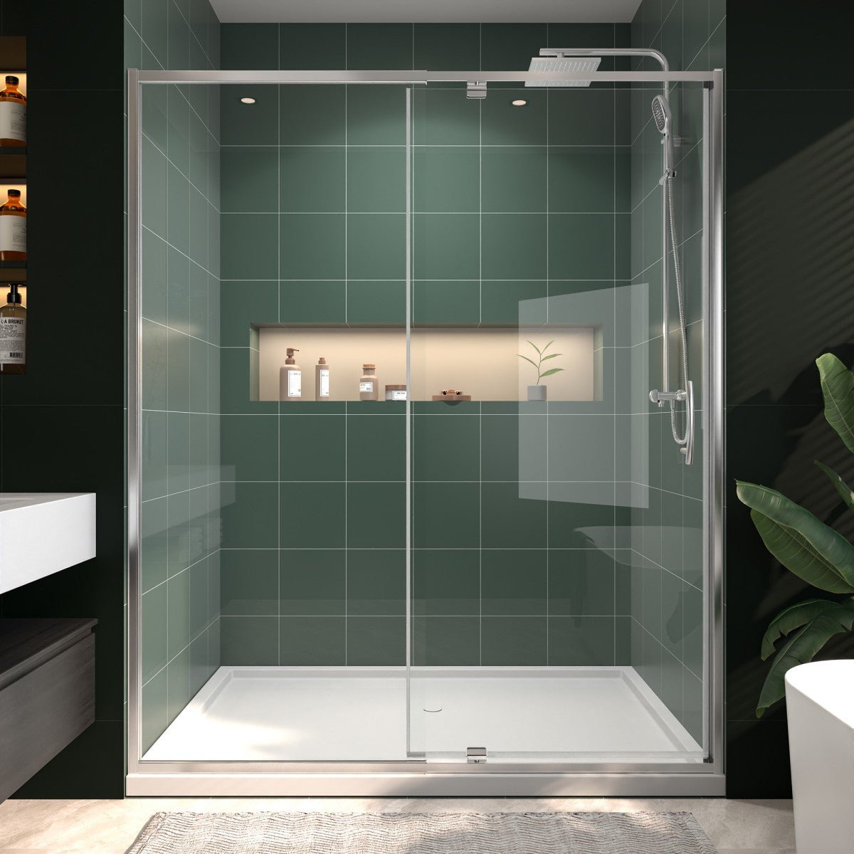Flexi Showers 56 - 60" W x 71" H Glass Shower Doos Semi - Frameless,6mm Clear Tempered Glass Panel, Chrome Finish
