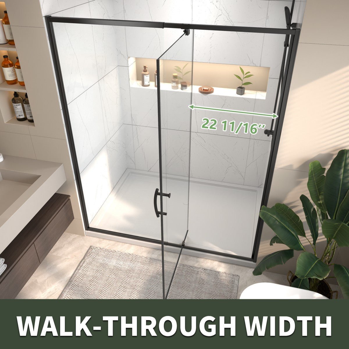Flexi Showers 56 - 60" W x 71" H Glass Shower Doos Semi - Frameless,6mm Clear Tempered Glass Panel,Black Finish