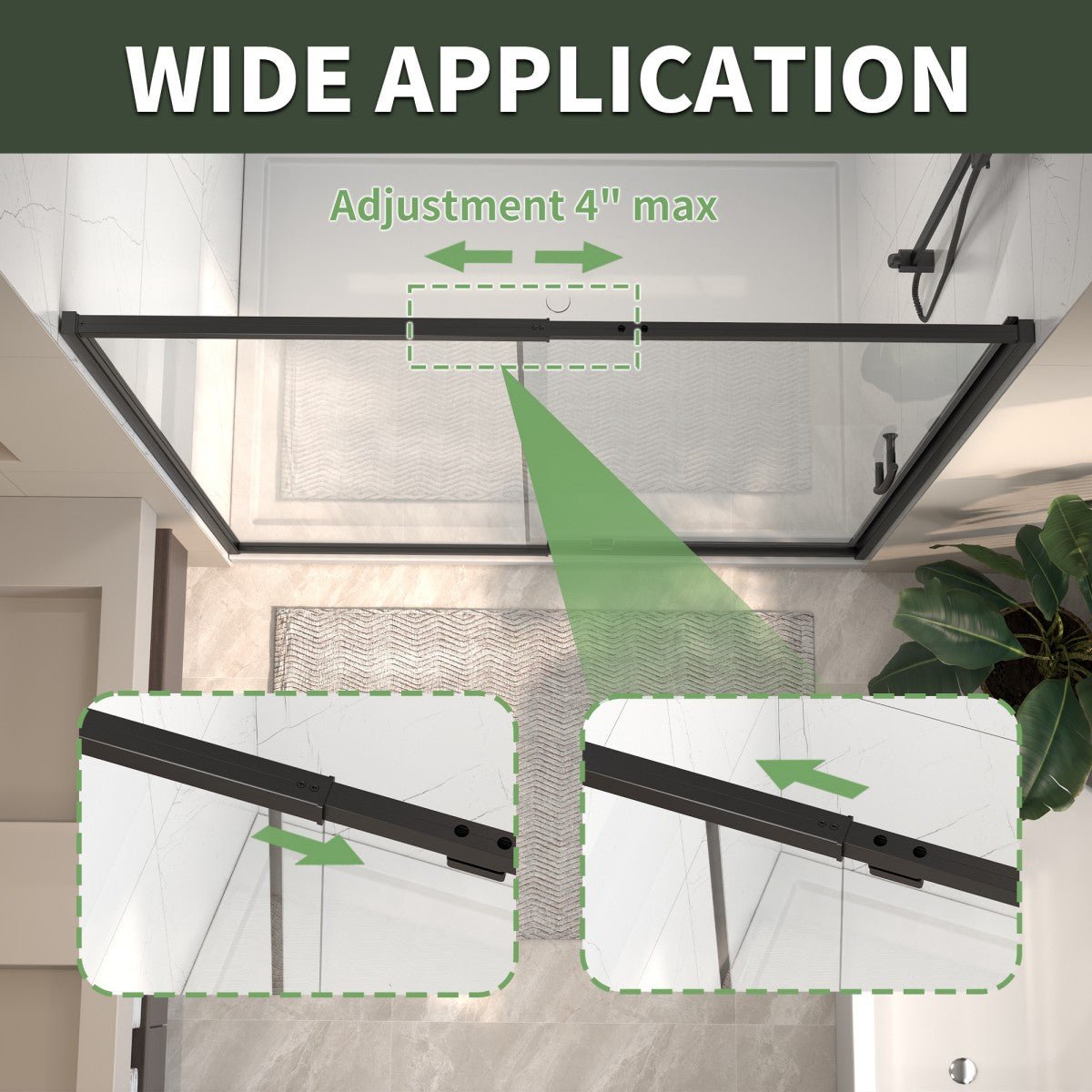 Flexi Showers 56 - 60" W x 71" H Glass Shower Doos Semi - Frameless,6mm Clear Tempered Glass Panel,Black Finish