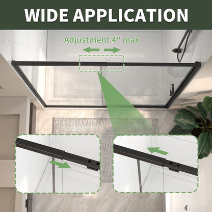 Flexi Showers 56 - 60" W x 71" H Glass Shower Doos Semi - Frameless,6mm Clear Tempered Glass Panel,Black Finish