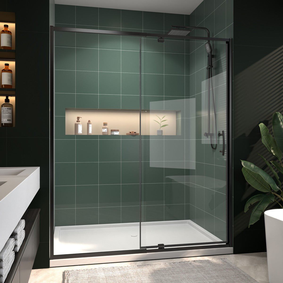 Flexi Showers 56 - 60" W x 71" H Glass Shower Doos Semi - Frameless,6mm Clear Tempered Glass Panel,Black Finish