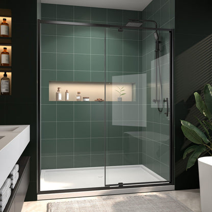 Flexi Showers 56 - 60" W x 71" H Glass Shower Doos Semi - Frameless,6mm Clear Tempered Glass Panel,Black Finish