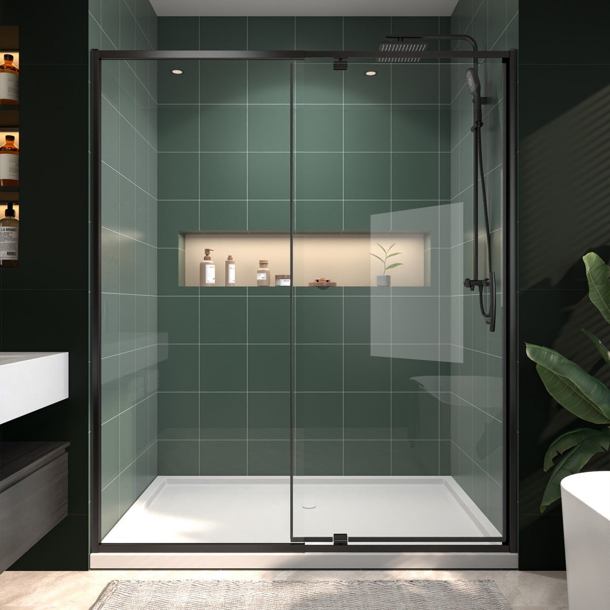 Flexi Showers 56 - 60" W x 71" H Glass Shower Doos Semi - Frameless,6mm Clear Tempered Glass Panel,Black Finish