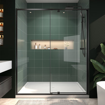 Flexi Showers 56 - 60" W x 71" H Glass Shower Doos Semi - Frameless,6mm Clear Tempered Glass Panel,Black Finish