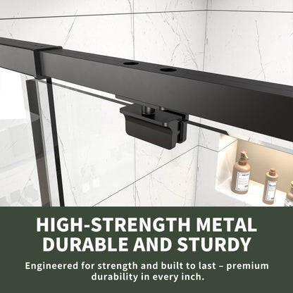 Flexi Showers 56 - 60" W x 71" H Glass Shower Doos Semi - Frameless,6mm Clear Tempered Glass Panel,Black Finish