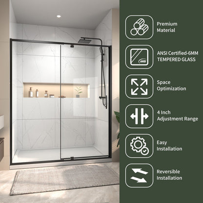 Flexi Showers 56 - 60" W x 71" H Glass Shower Doos Semi - Frameless,6mm Clear Tempered Glass Panel,Black Finish
