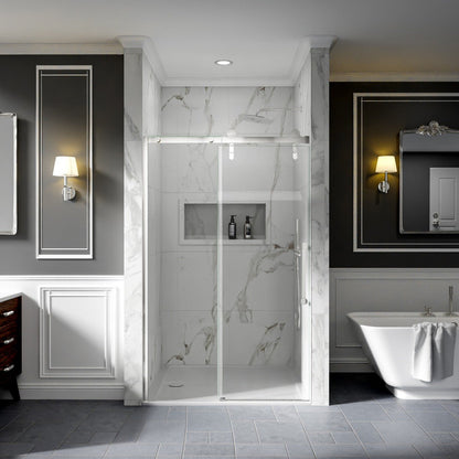 Frameless Sliding Shower Doors 44-48" x 76" Chrome Easy Clean Fixed Glass Left | ExBrite Elysian-S Series