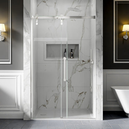 Frameless Sliding Shower Doors 44-48" x 76" Chrome Easy Clean Fixed Glass Left | ExBrite Elysian-S Series