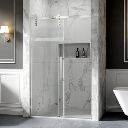 Frameless Sliding Shower Doors 44-48" x 76" Chrome Easy Clean Fixed Glass Left | ExBrite Elysian-S Series
