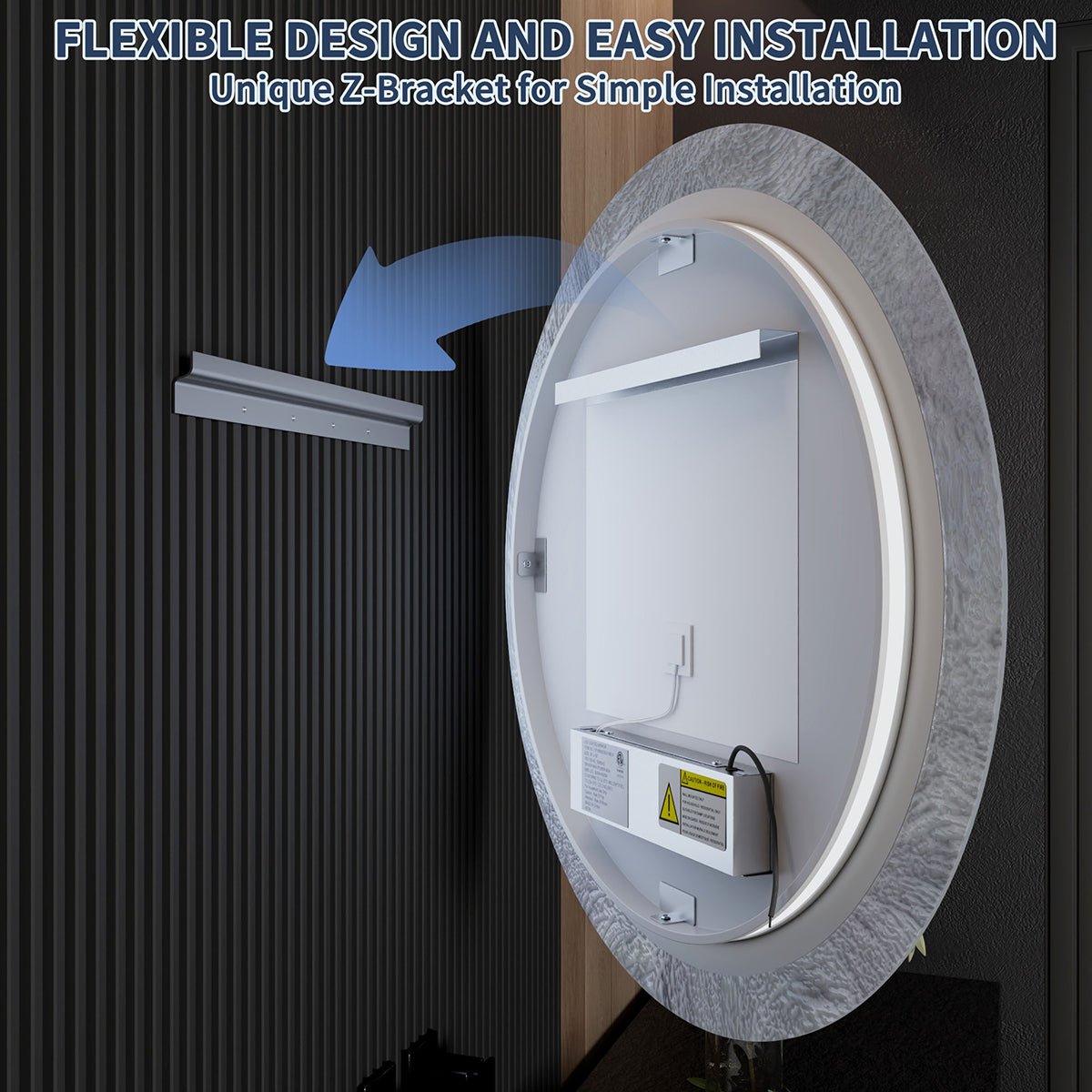 Glacy Series 30" x 30" Round LED Bathroom Mirror – Ice Textures Edge, Smart Dimming, Defogger, ETL Certified