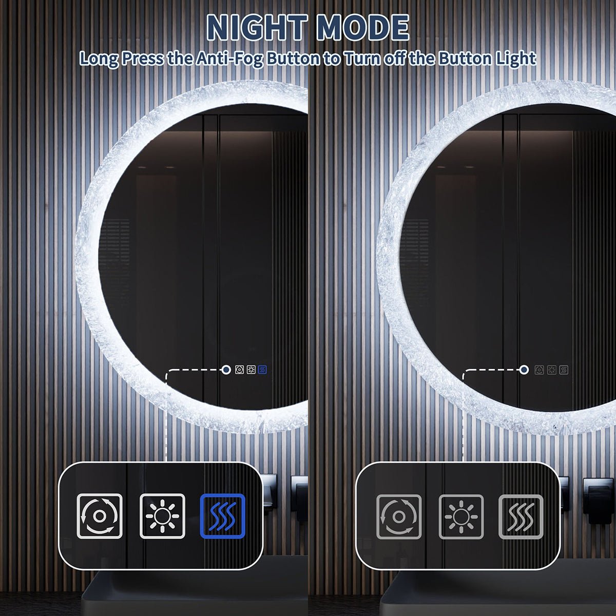 Glacy Series 30" x 30" Round LED Bathroom Mirror – Ice Textures Edge, Smart Dimming, Defogger, ETL Certified - ExBriteUSA