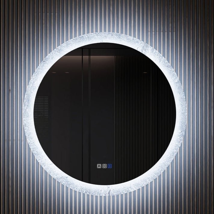 Glacy Series 30" x 30" Round LED Bathroom Mirror – Ice Textures Edge, Smart Dimming, Defogger, ETL Certified