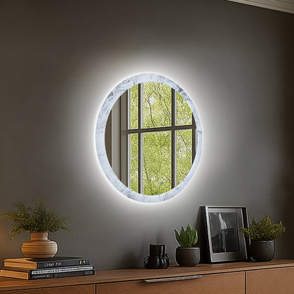 Glacy Series 30" x 30" Round LED Bathroom Mirror – Ice Textures Edge, Smart Dimming, Defogger, ETL Certified - ExBriteUSA