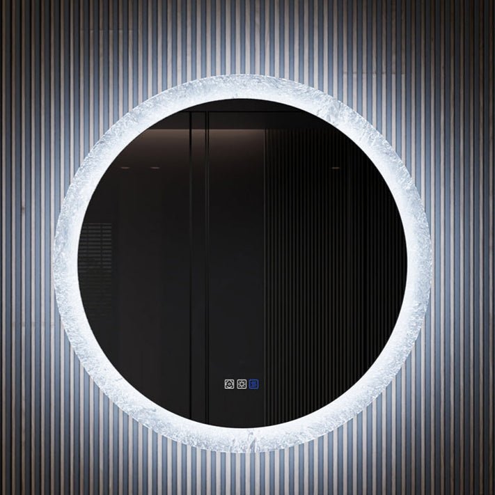 Glacy Series 30" x 30" Round LED Bathroom Mirror – Ice Textures Edge, Smart Dimming, Defogger, ETL Certified