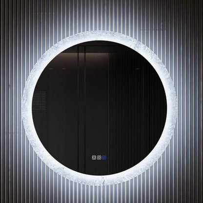 Glacy Series 30" x 30" Round LED Bathroom Mirror – Ice Textures Edge, Smart Dimming, Defogger, ETL Certified
