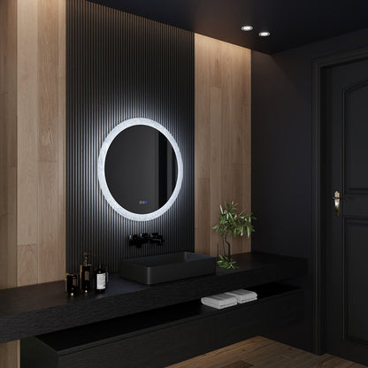 Glacy Series 30" x 30" Round LED Bathroom Mirror – Ice Textures Edge, Smart Dimming, Defogger, ETL Certified