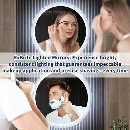 Glacy Series 30" x 30" Round LED Bathroom Mirror – Ice Textures Edge, Smart Dimming, Defogger, ETL Certified
