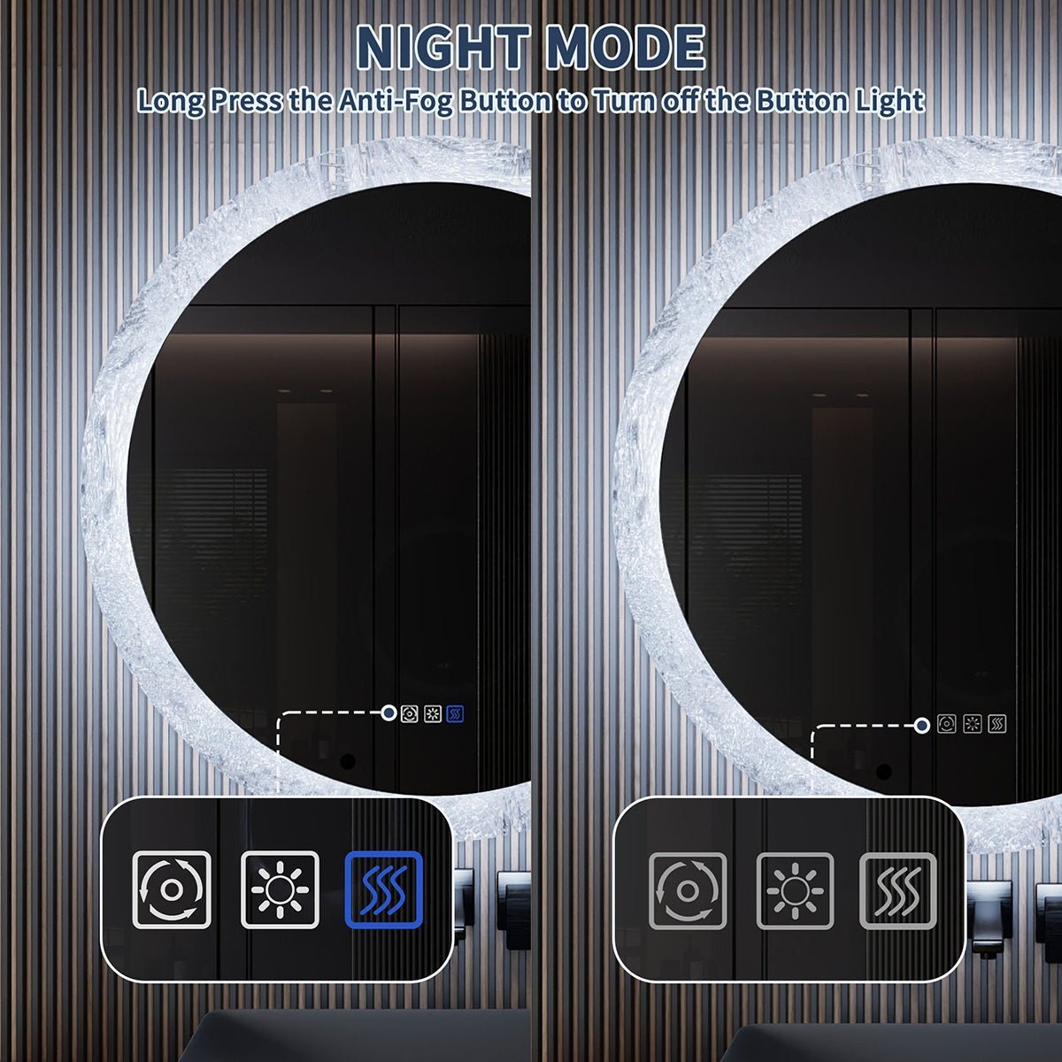 Glacy Series 36" x 36" Round LED Bathroom Mirror – Ice Textures Edge, Smart Dimming, Defogger, ETL Certified