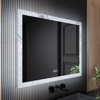 Glacy Series 40" x 32" Rectangle LED Bathroom Mirror – Ice Textures Edge, Smart Dimming, Defogger, ETL Certified