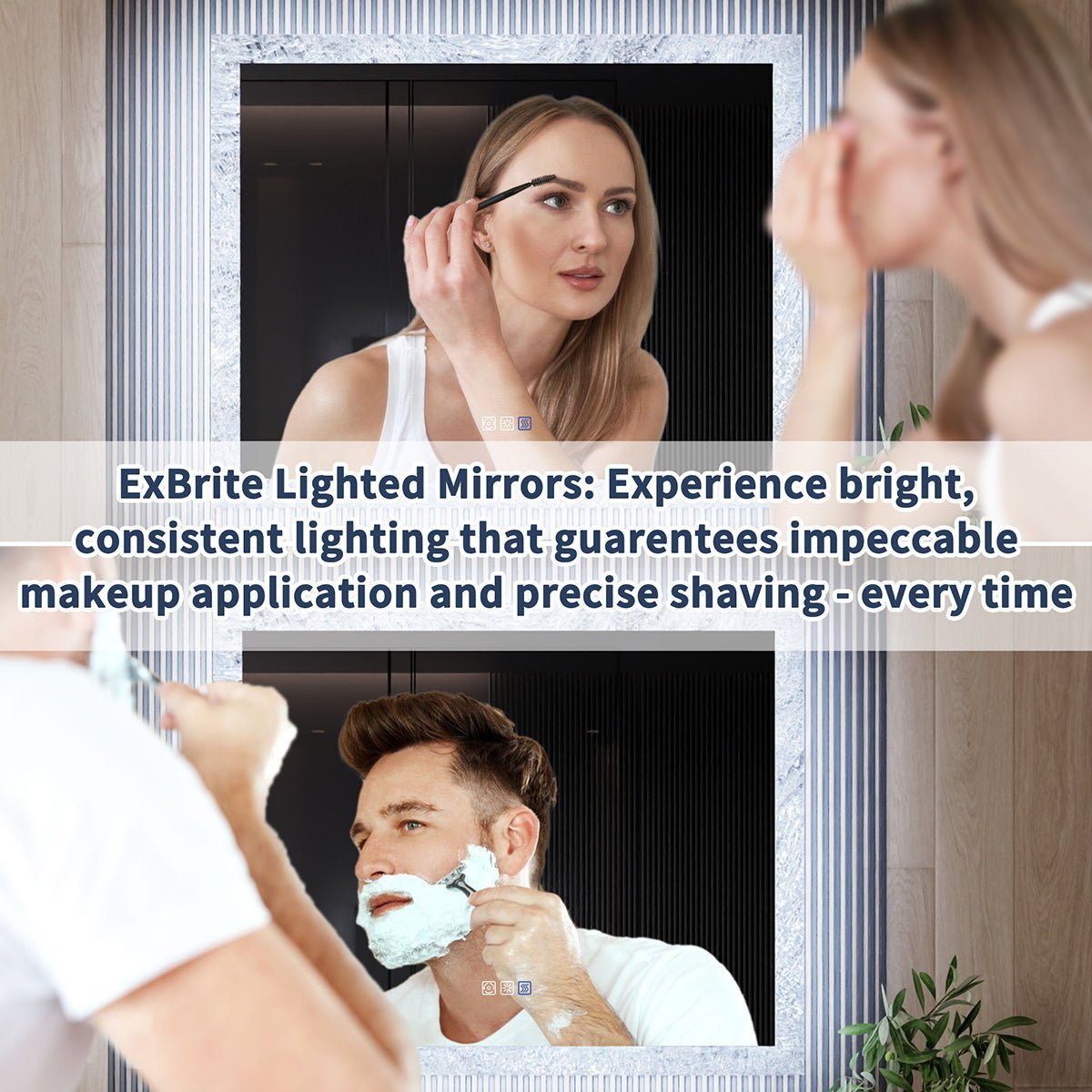 Glacy Series 40" x 32" Rectangle LED Bathroom Mirror – Ice Textures Edge, Smart Dimming, Defogger, ETL Certified