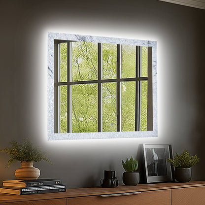 Glacy Series 40" x 32" Rectangle LED Bathroom Mirror – Ice Textures Edge, Smart Dimming, Defogger, ETL Certified - ExBriteUSA