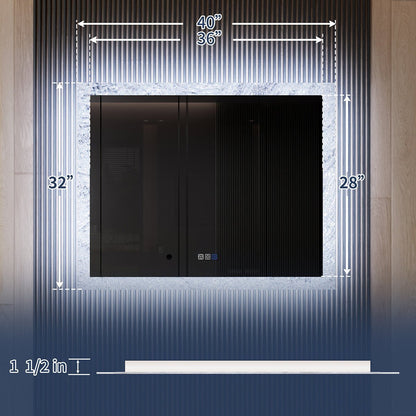 Glacy Series 40" x 32" Rectangle LED Bathroom Mirror – Ice Textures Edge, Smart Dimming, Defogger, ETL Certified