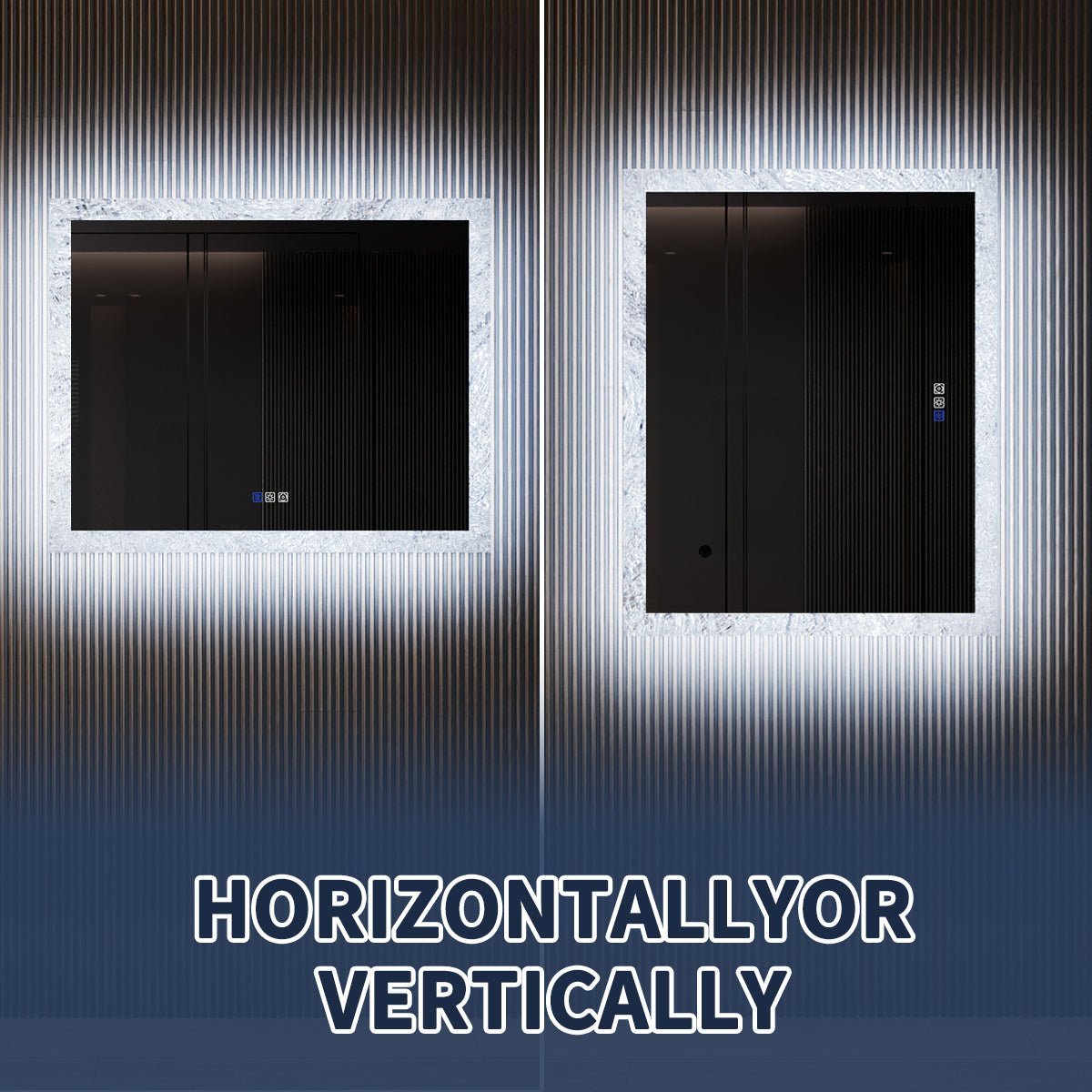 Glacy Series 40" x 32" Rectangle LED Bathroom Mirror – Ice Textures Edge, Smart Dimming, Defogger, ETL Certified