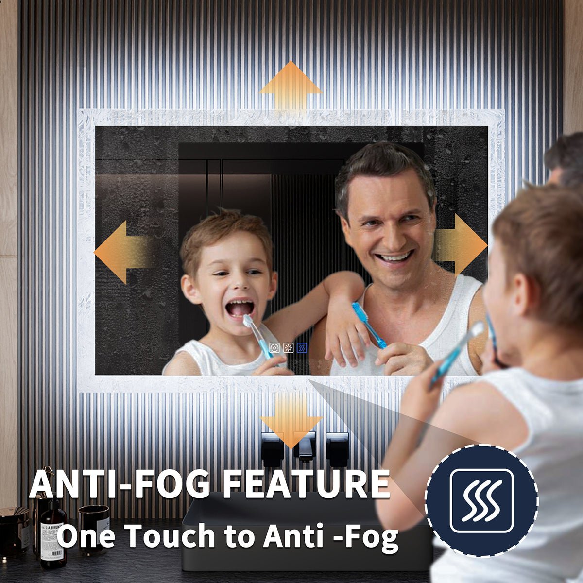 Glacy Series 40" x 32" Rectangle LED Bathroom Mirror – Ice Textures Edge, Smart Dimming, Defogger, ETL Certified