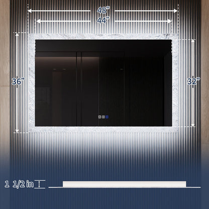 Glacy Series 48" x 32" Rectangle LED Bathroom Mirror – Ice Textures Edge, Smart Dimming, Defogger, ETL Certified