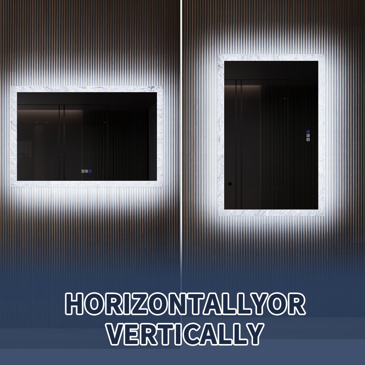 Glacy Series 48" x 32" Rectangle LED Bathroom Mirror – Ice Textures Edge, Smart Dimming, Defogger, ETL Certified