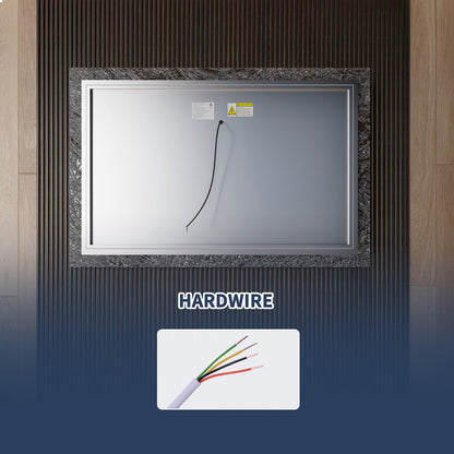 Glacy Series 48" x 32" Rectangle LED Bathroom Mirror – Ice Textures Edge, Smart Dimming, Defogger, ETL Certified