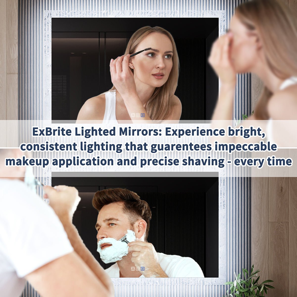 Glacy Series 48" x 32" Rectangle LED Bathroom Mirror – Ice Textures Edge, Smart Dimming, Defogger, ETL Certified